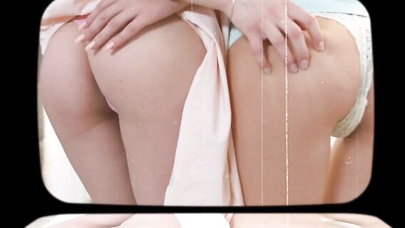 Две голые брюнетки в туфлях ублажают русского парня в жмж